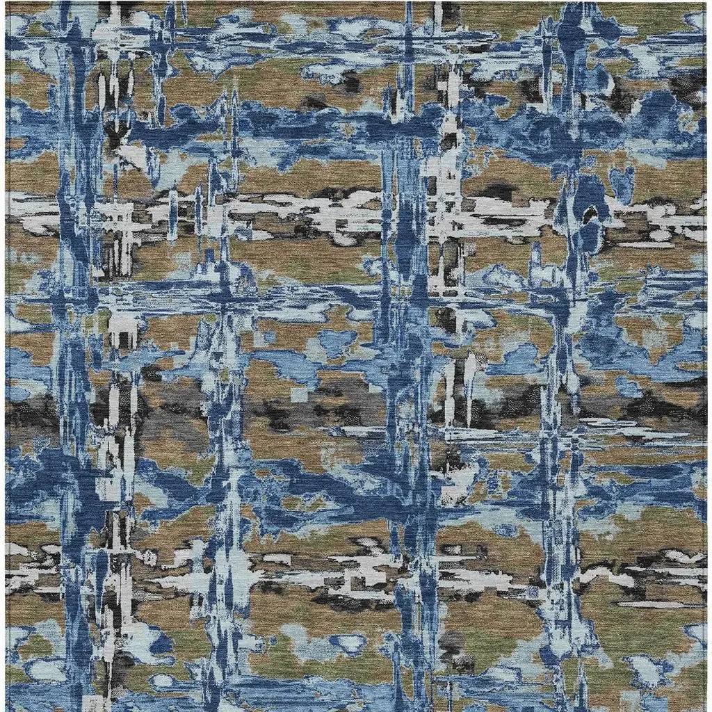 9' X 12' Navy Blue And Blue Abstract Washable Indoor Outdoor Area Rug Homeroots Outdoor