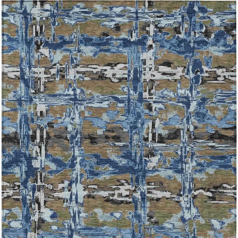 9' X 12' Navy Blue And Blue Abstract Washable Indoor Outdoor Area Rug Homeroots Outdoor