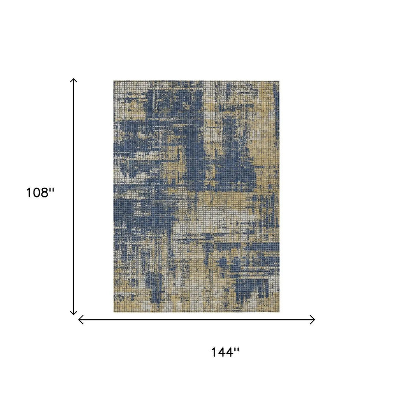 9' X 12' Navy Blue And Blue Abstract Washable Indoor Outdoor Area Rug Homeroots Outdoor