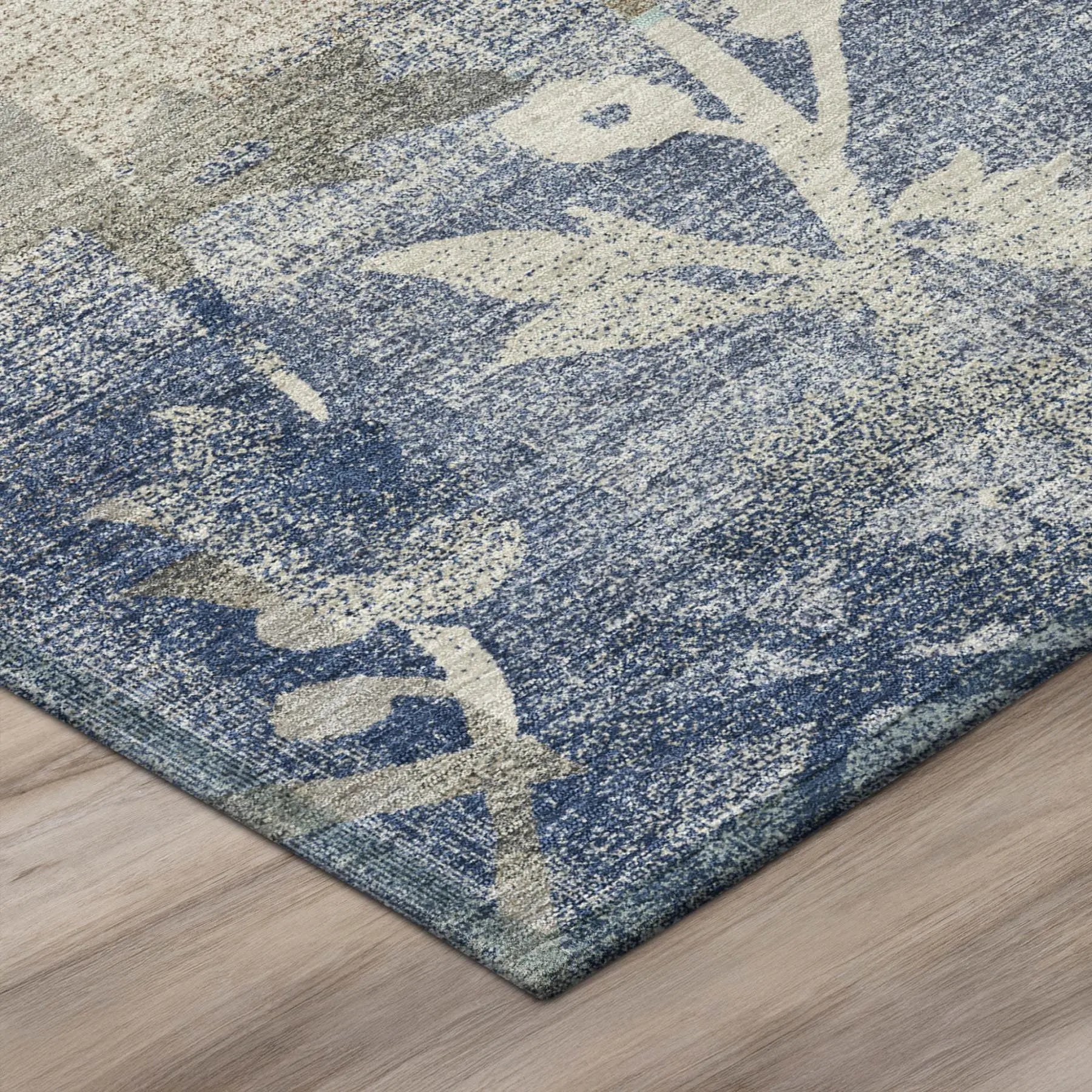 9' X 12' Navy Blue And Blue Botanical Leaves Washable Indoor Outdoor Area Rug Homeroots Outdoor