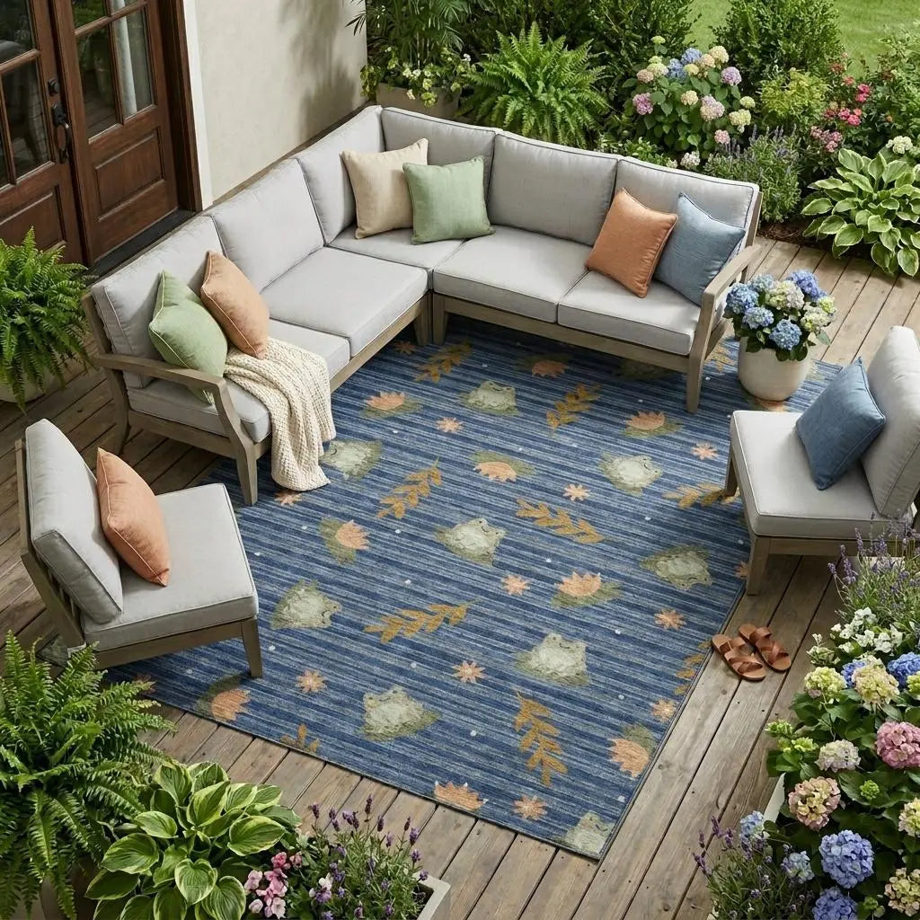 9' X 12' Navy Blue And Blue Botanical Leaves Washable Indoor Outdoor Area Rug Homeroots Outdoor