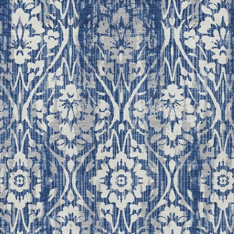 9' X 12' Navy Blue And Blue Damask Washable Indoor Outdoor Area Rug Homeroots Outdoor