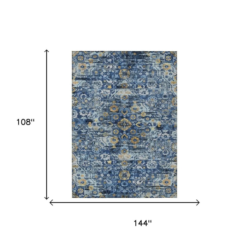 9' X 12' Navy Blue And Blue Floral Medallion Washable Indoor Outdoor Area Rug Homeroots Outdoor