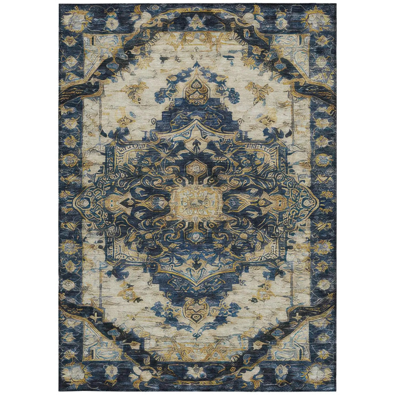 9' X 12' Navy Blue And Blue Floral Medallion Washable Indoor Outdoor Area Rug Homeroots Outdoor