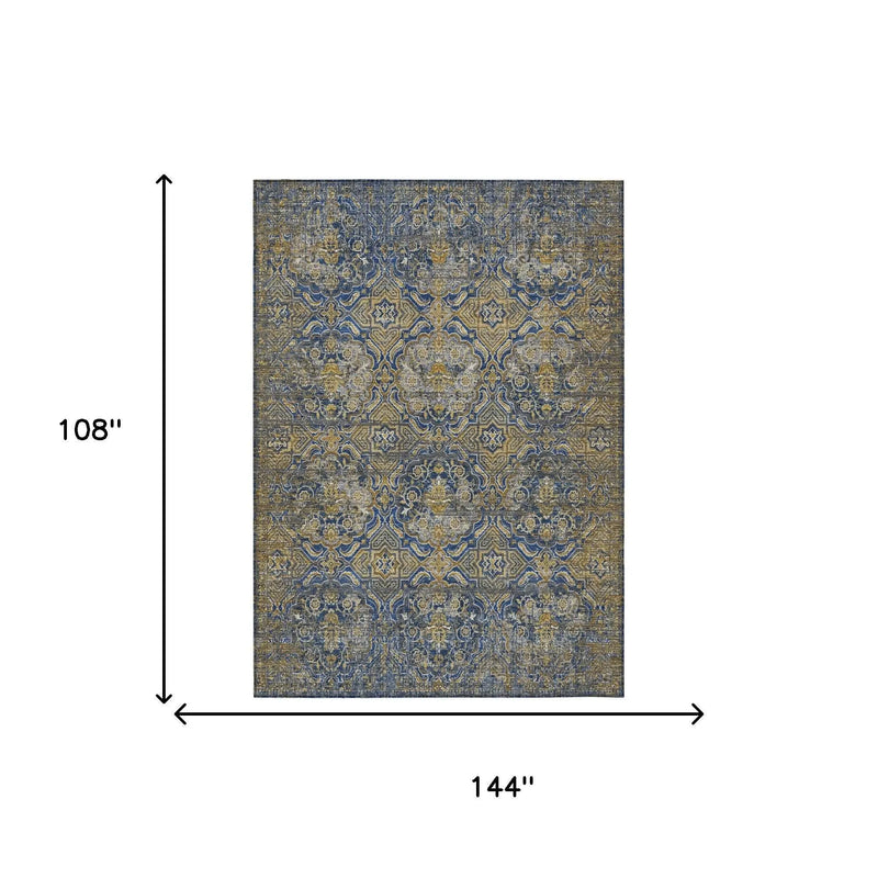 9' X 12' Navy Blue And Blue Floral Washable Indoor Outdoor Area Rug Homeroots Outdoor