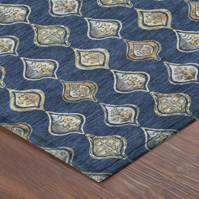 9' X 12' Navy Blue And Blue Floral Washable Indoor Outdoor Area Rug Homeroots Outdoor