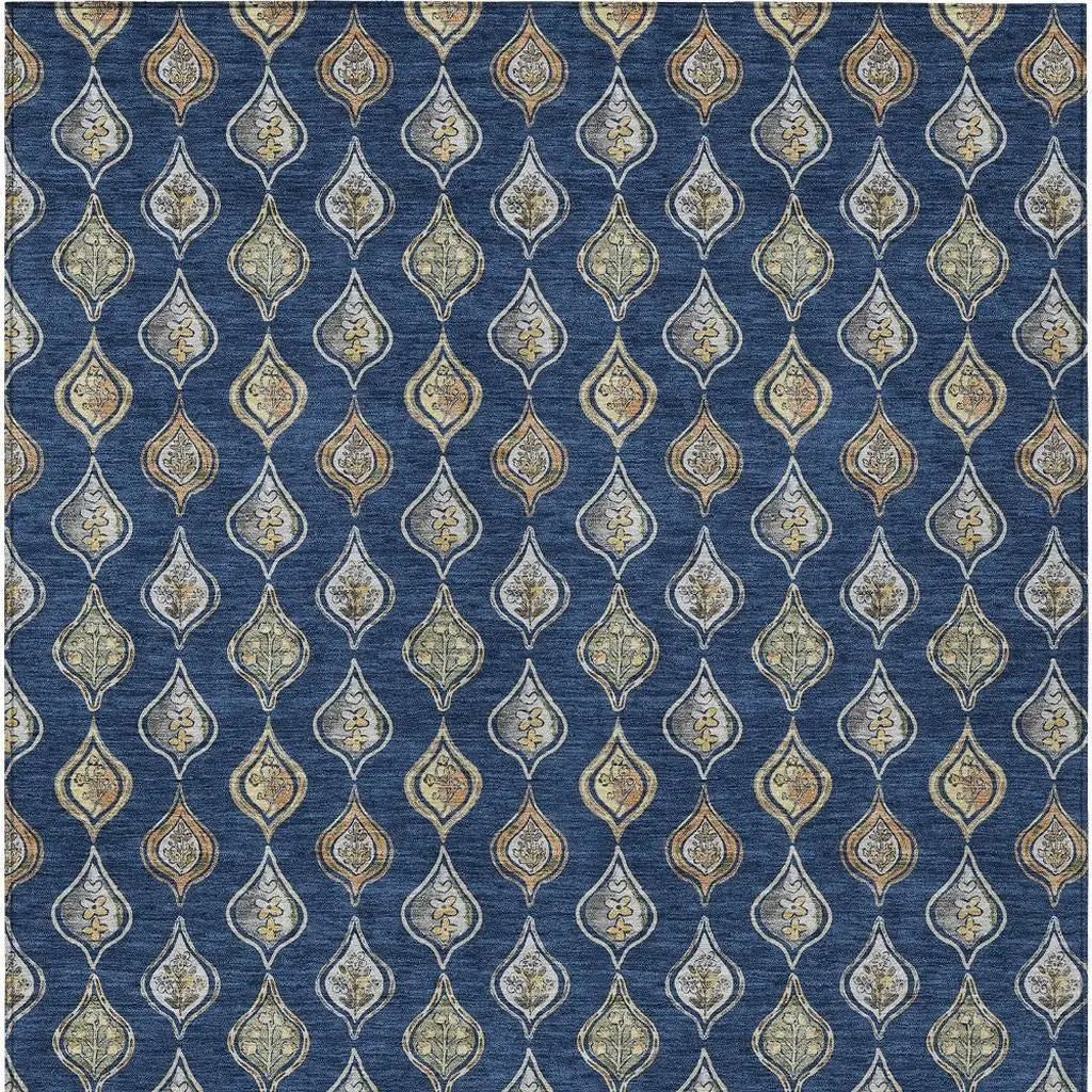 9' X 12' Navy Blue And Blue Floral Washable Indoor Outdoor Area Rug Homeroots Outdoor