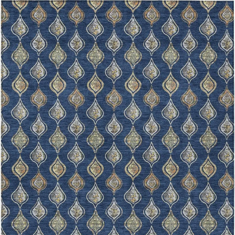 9' X 12' Navy Blue And Blue Floral Washable Indoor Outdoor Area Rug Homeroots Outdoor