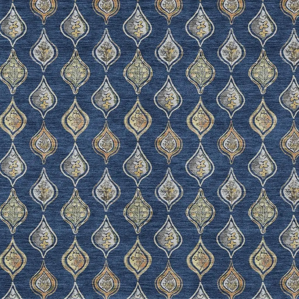9' X 12' Navy Blue And Blue Floral Washable Indoor Outdoor Area Rug Homeroots Outdoor