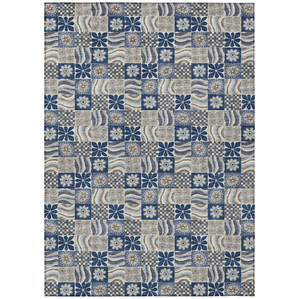 9' X 12' Navy Blue And Blue Floral Washable Indoor Outdoor Area Rug Homeroots Outdoor