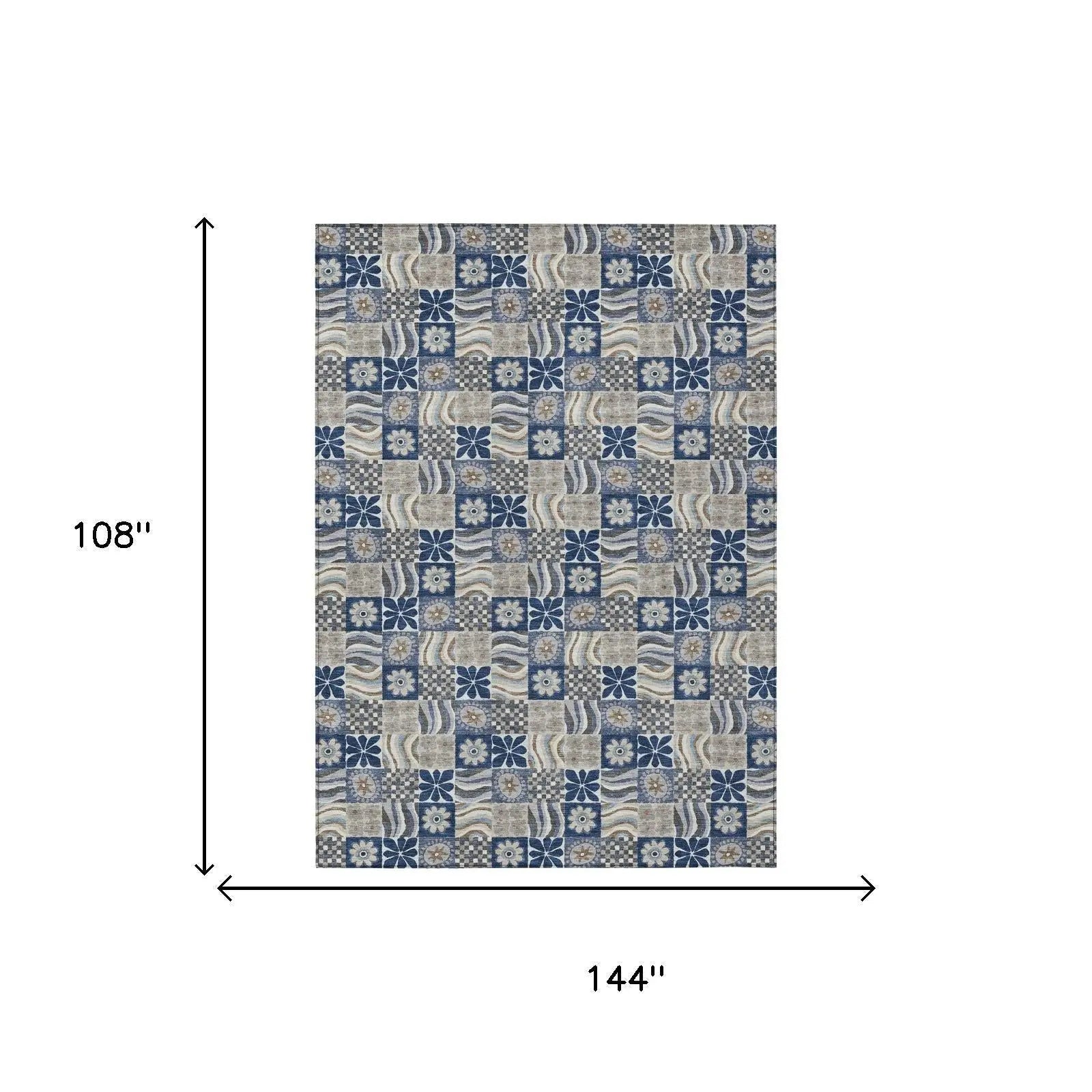 9' X 12' Navy Blue And Blue Floral Washable Indoor Outdoor Area Rug Homeroots Outdoor