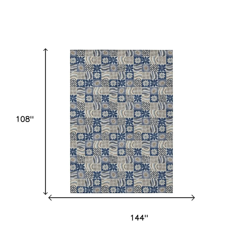 9' X 12' Navy Blue And Blue Floral Washable Indoor Outdoor Area Rug Homeroots Outdoor