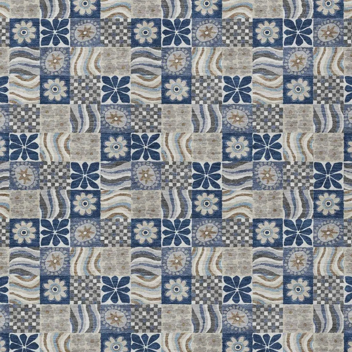 9' X 12' Navy Blue And Blue Floral Washable Indoor Outdoor Area Rug Homeroots Outdoor
