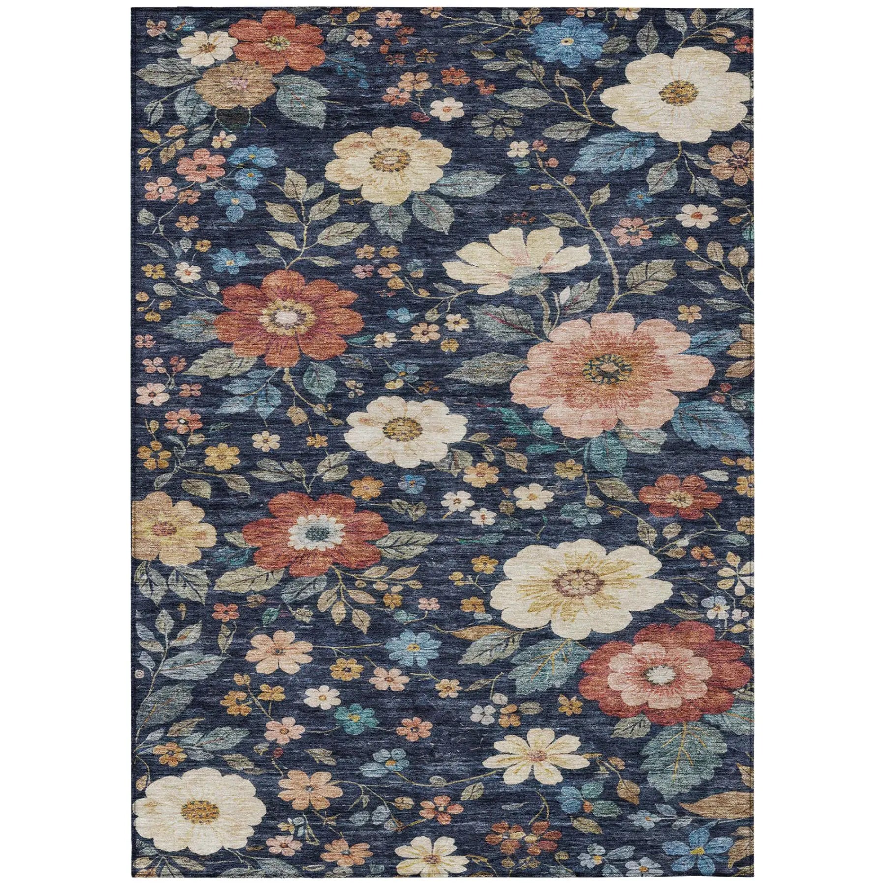 9' X 12' Navy Blue And Blue Floral Washable Indoor Outdoor Area Rug Homeroots Outdoor