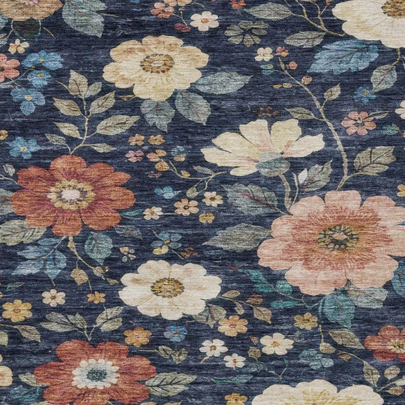 9' X 12' Navy Blue And Blue Floral Washable Indoor Outdoor Area Rug Homeroots Outdoor