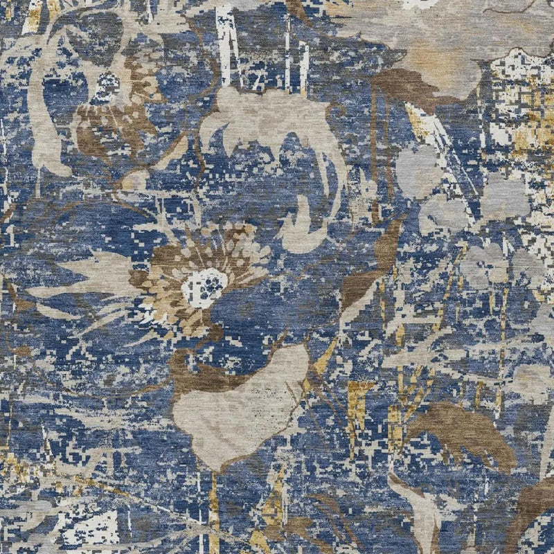 9' X 12' Navy Blue And Blue Floral Washable Indoor Outdoor Area Rug Homeroots Outdoor