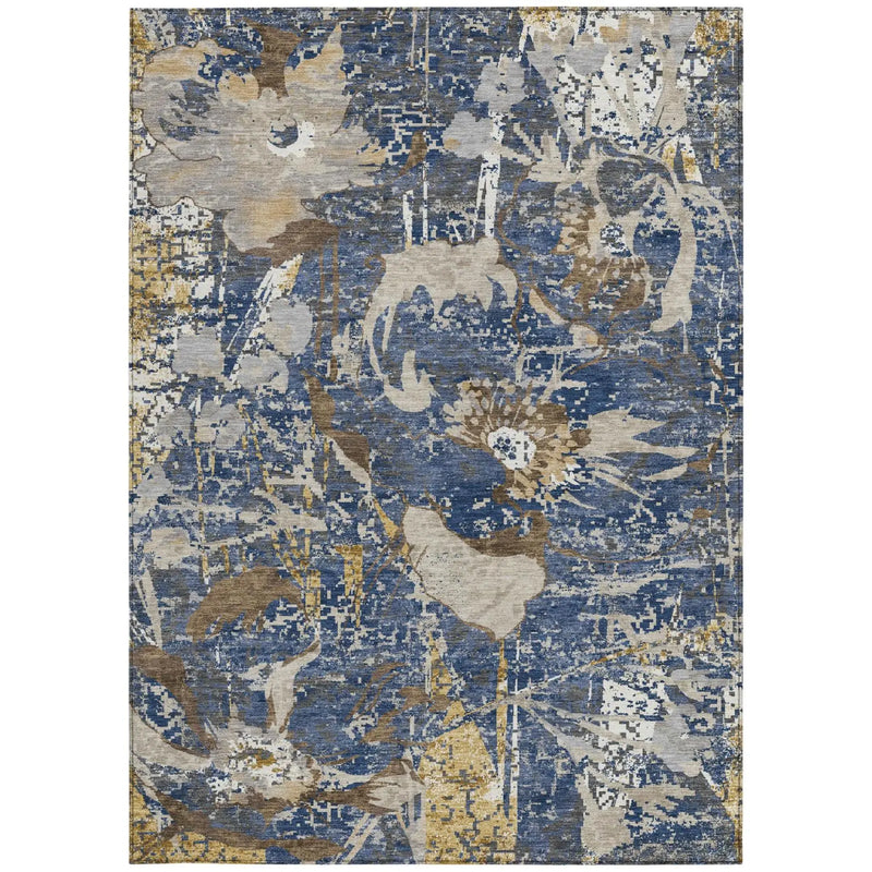 9' X 12' Navy Blue And Blue Floral Washable Indoor Outdoor Area Rug Homeroots Outdoor