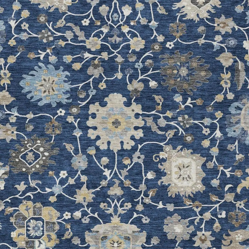 9' X 12' Navy Blue And Blue Floral Washable Indoor Outdoor Area Rug Homeroots Outdoor