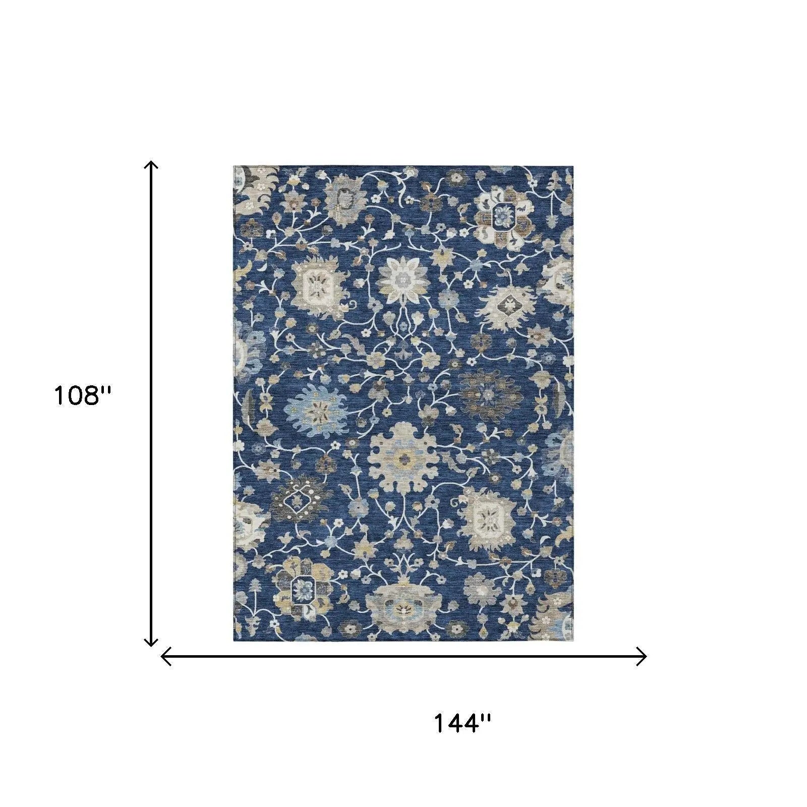 9' X 12' Navy Blue And Blue Floral Washable Indoor Outdoor Area Rug Homeroots Outdoor