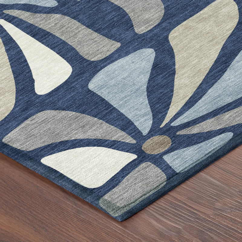 9' X 12' Navy Blue And Blue Floral Washable Indoor Outdoor Area Rug Homeroots Outdoor