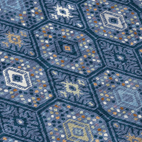 9' X 12' Navy Blue And Blue Geometric Washable Indoor Outdoor Area Rug Homeroots Outdoor