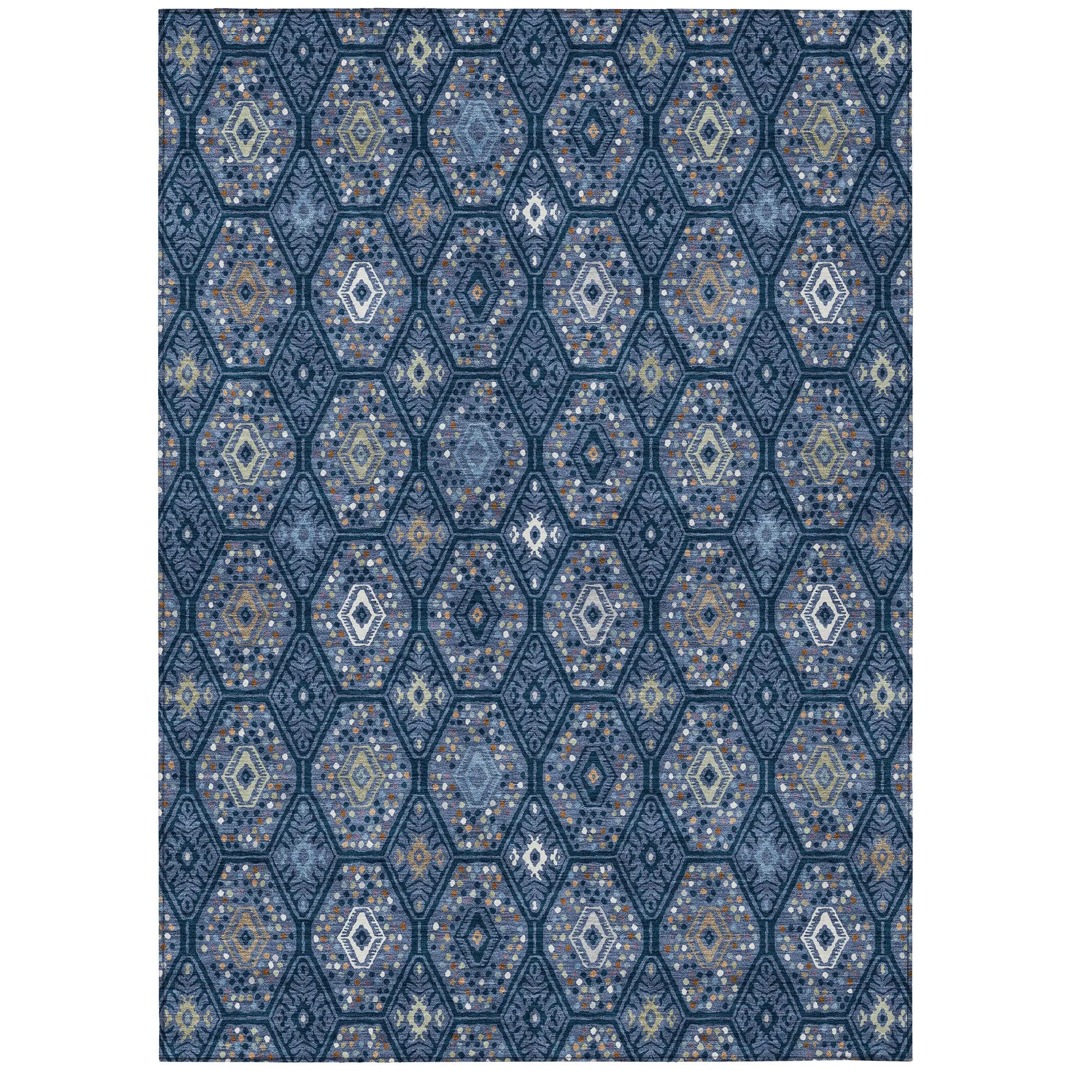 9' X 12' Navy Blue And Blue Geometric Washable Indoor Outdoor Area Rug Homeroots Outdoor