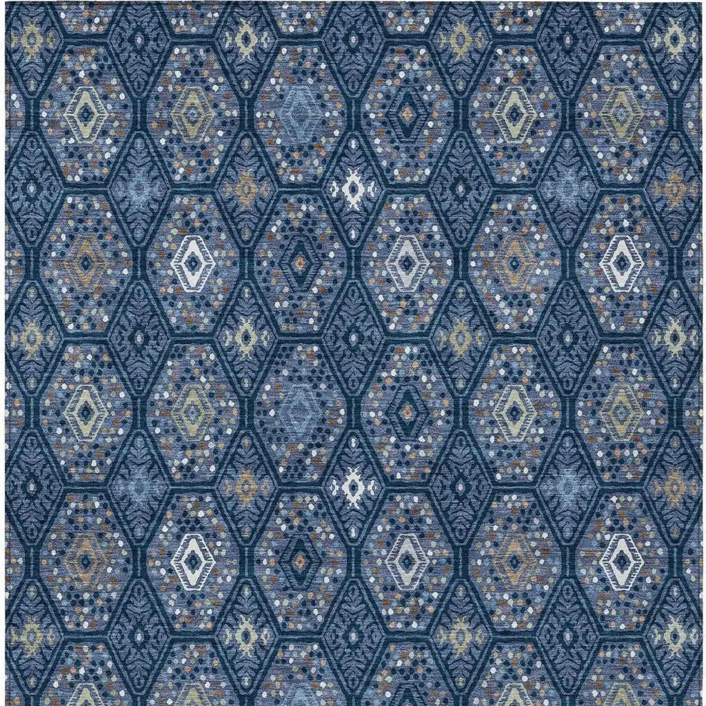 9' X 12' Navy Blue And Blue Geometric Washable Indoor Outdoor Area Rug Homeroots Outdoor