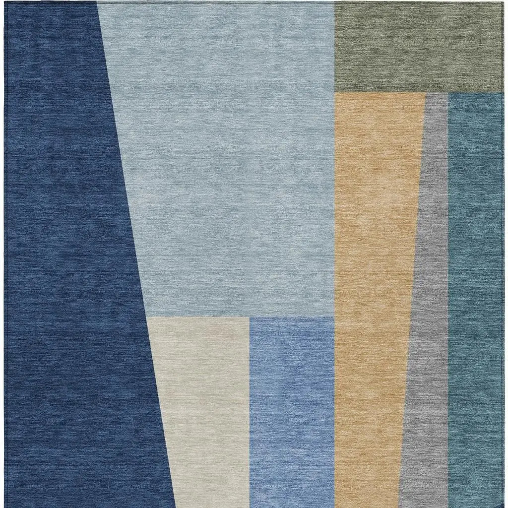 9' X 12' Navy Blue And Blue Geometric Washable Indoor Outdoor Area Rug Homeroots Outdoor