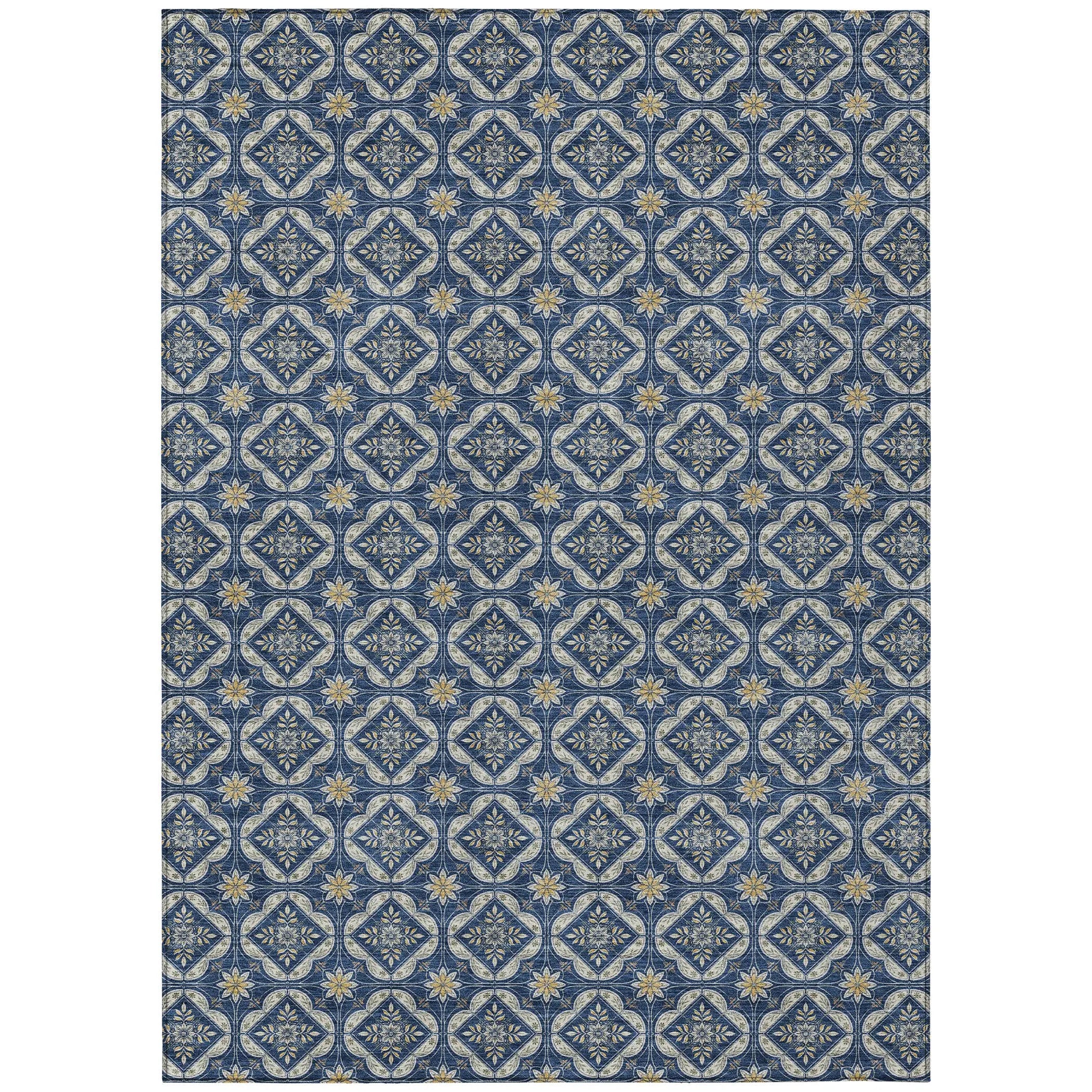 9' X 12' Navy Blue And Blue Geometric Washable Indoor Outdoor Area Rug Homeroots Outdoor