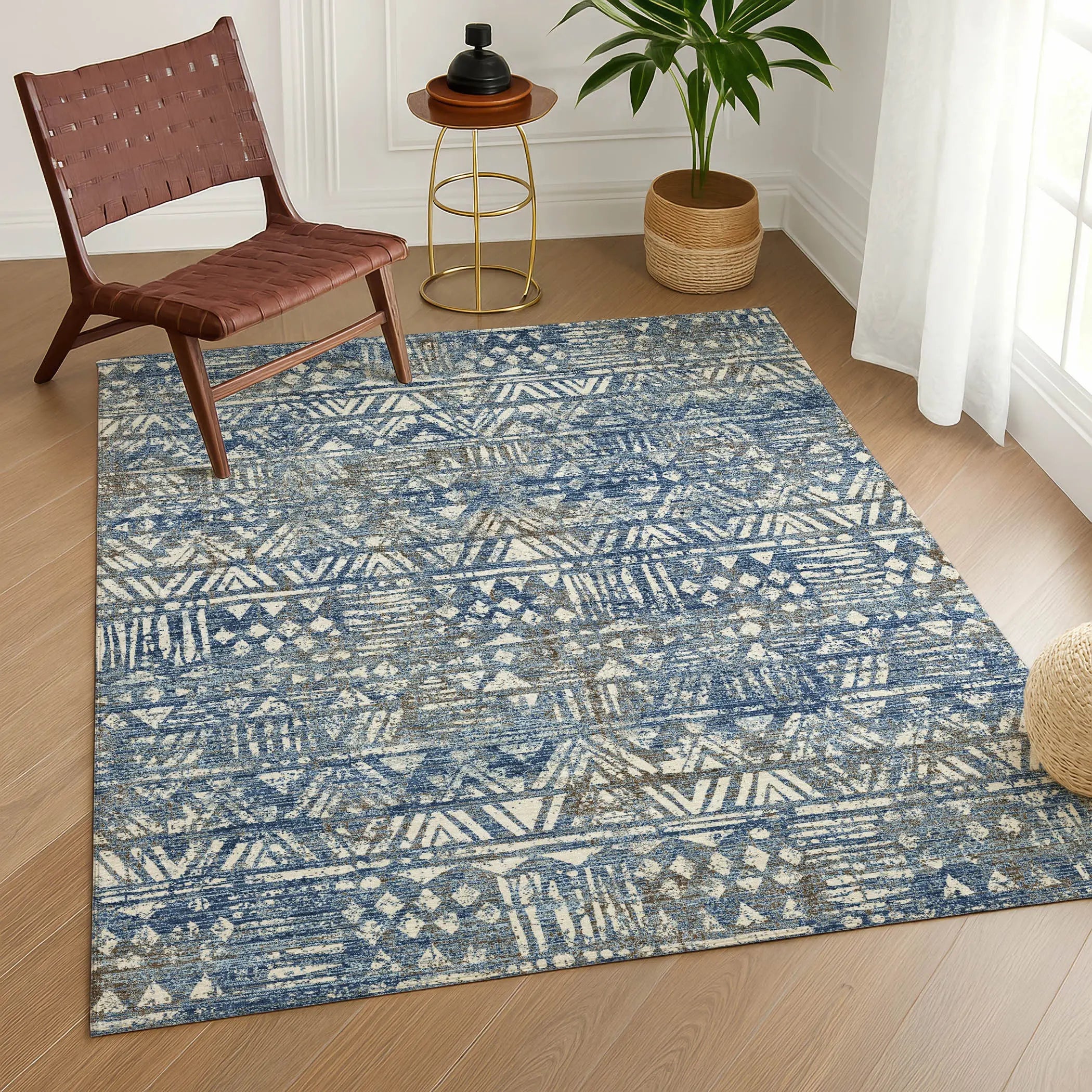 9' X 12' Navy Blue And Blue Geometric Washable Indoor Outdoor Area Rug Homeroots Outdoor