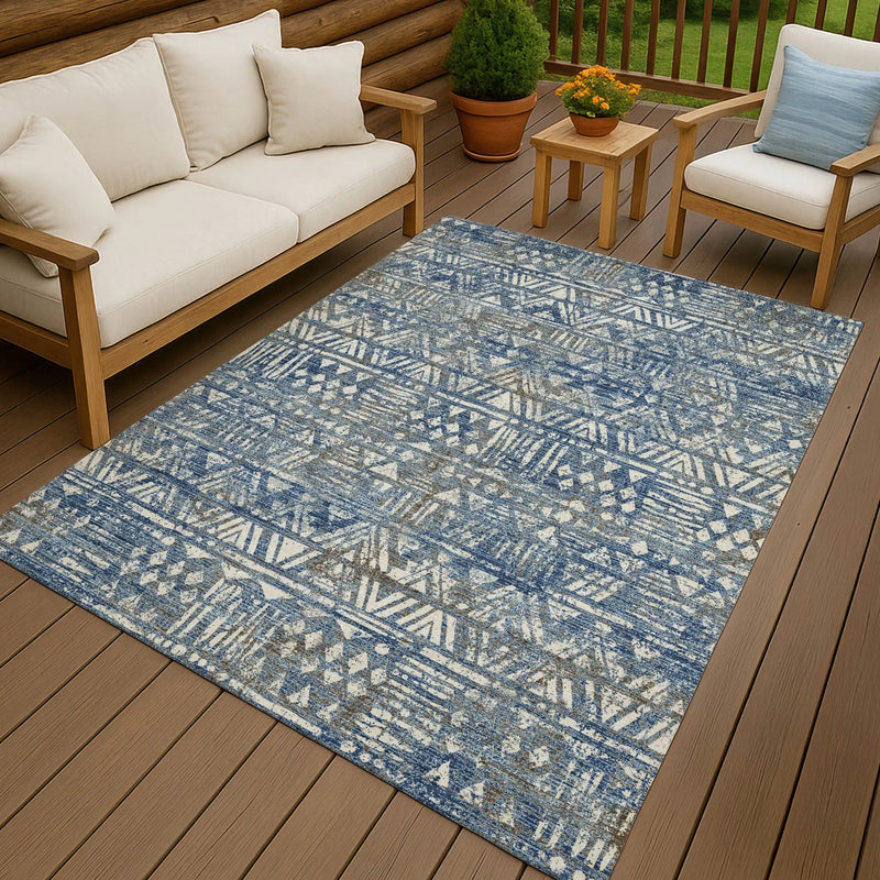 9' X 12' Navy Blue And Blue Geometric Washable Indoor Outdoor Area Rug Homeroots Outdoor