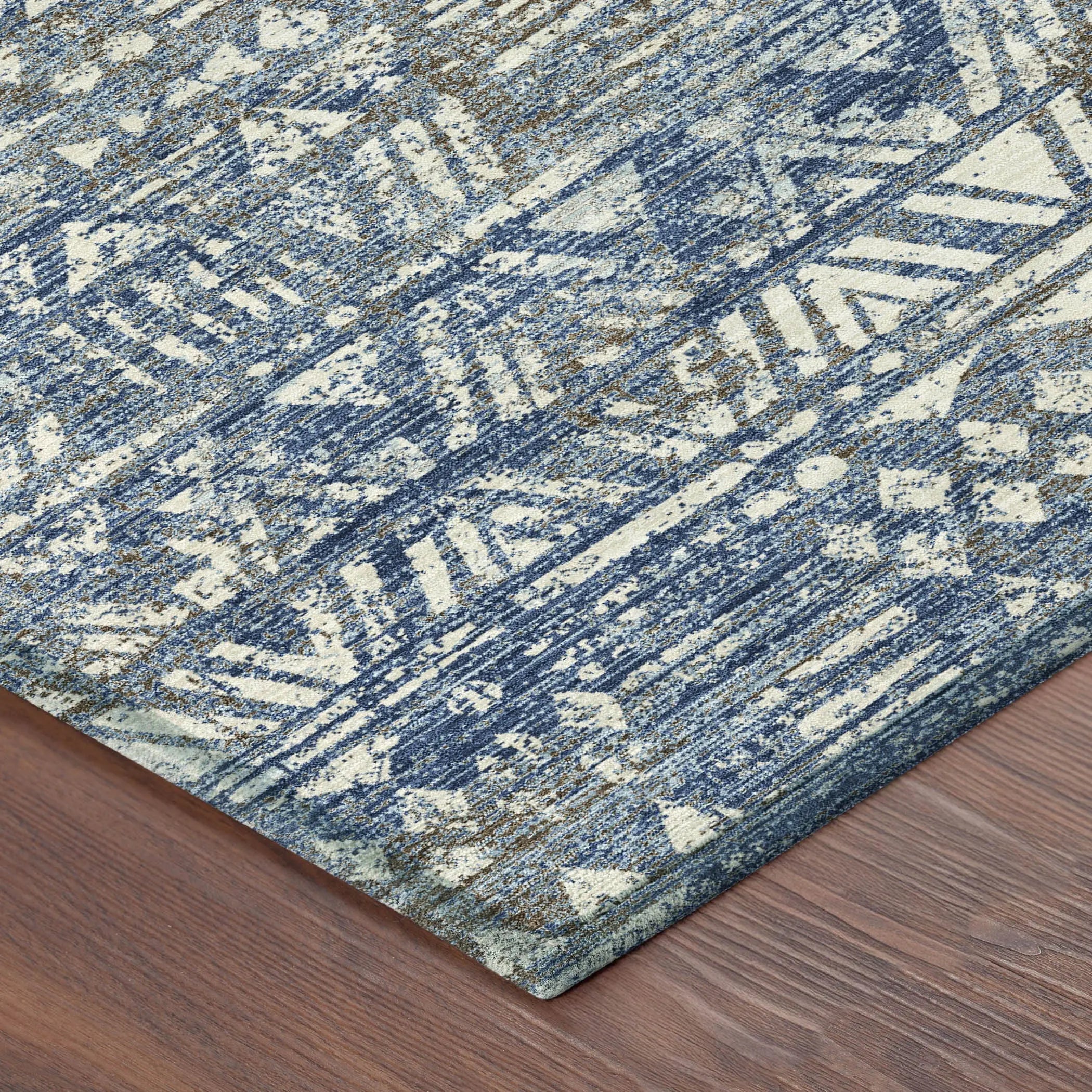 9' X 12' Navy Blue And Blue Geometric Washable Indoor Outdoor Area Rug Homeroots Outdoor