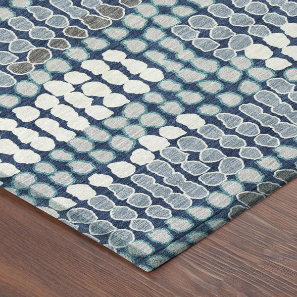 9' X 12' Navy Blue And Blue Geometric Washable Indoor Outdoor Area Rug Homeroots Outdoor