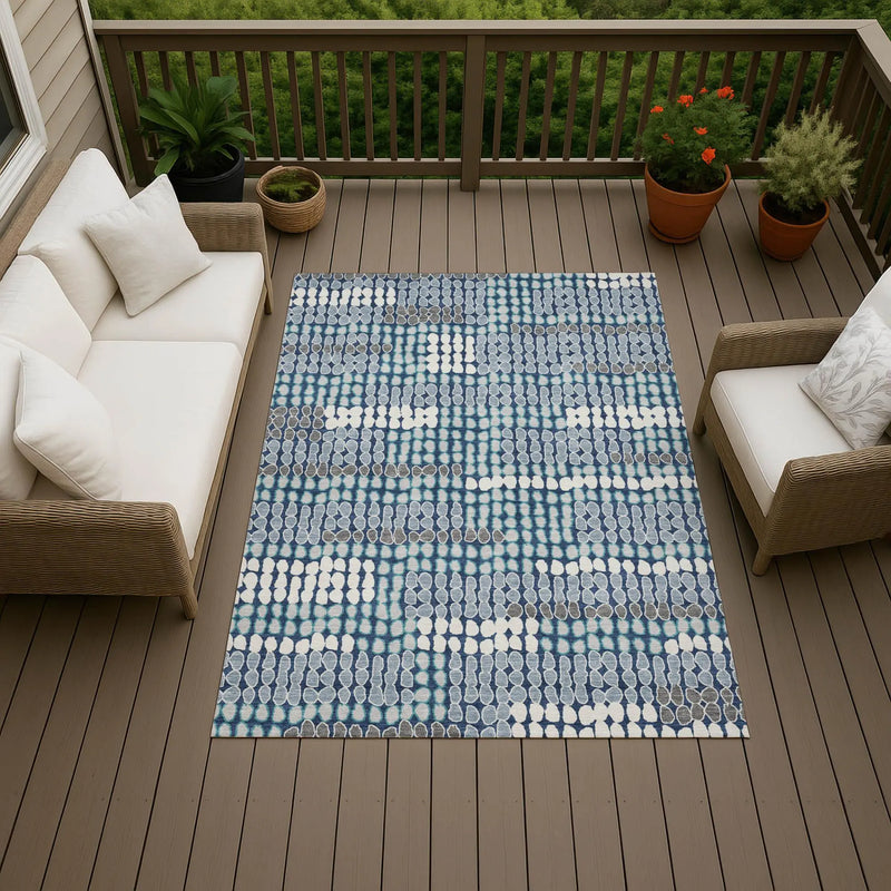 9' X 12' Navy Blue And Blue Geometric Washable Indoor Outdoor Area Rug Homeroots Outdoor