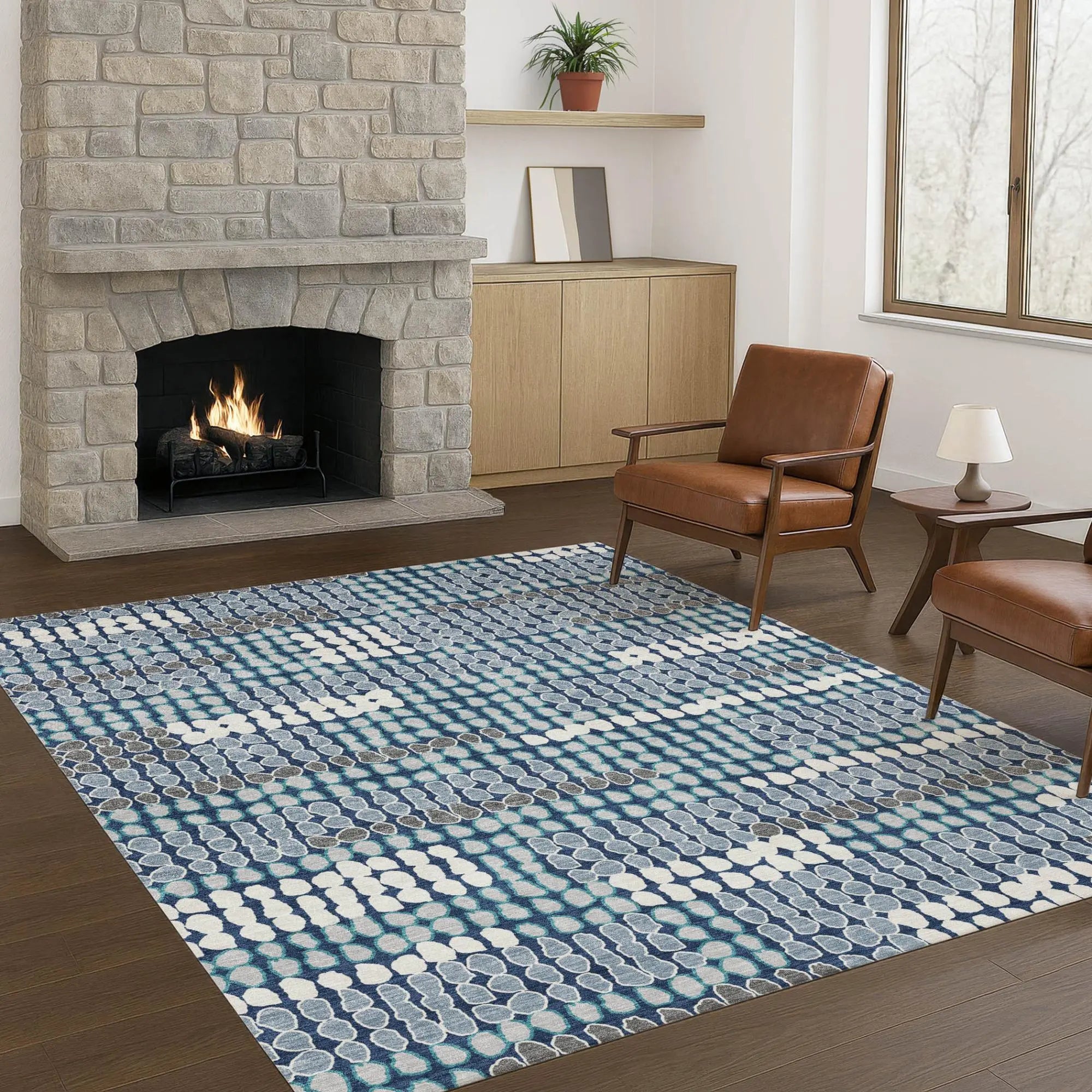 9' X 12' Navy Blue And Blue Geometric Washable Indoor Outdoor Area Rug Homeroots Outdoor