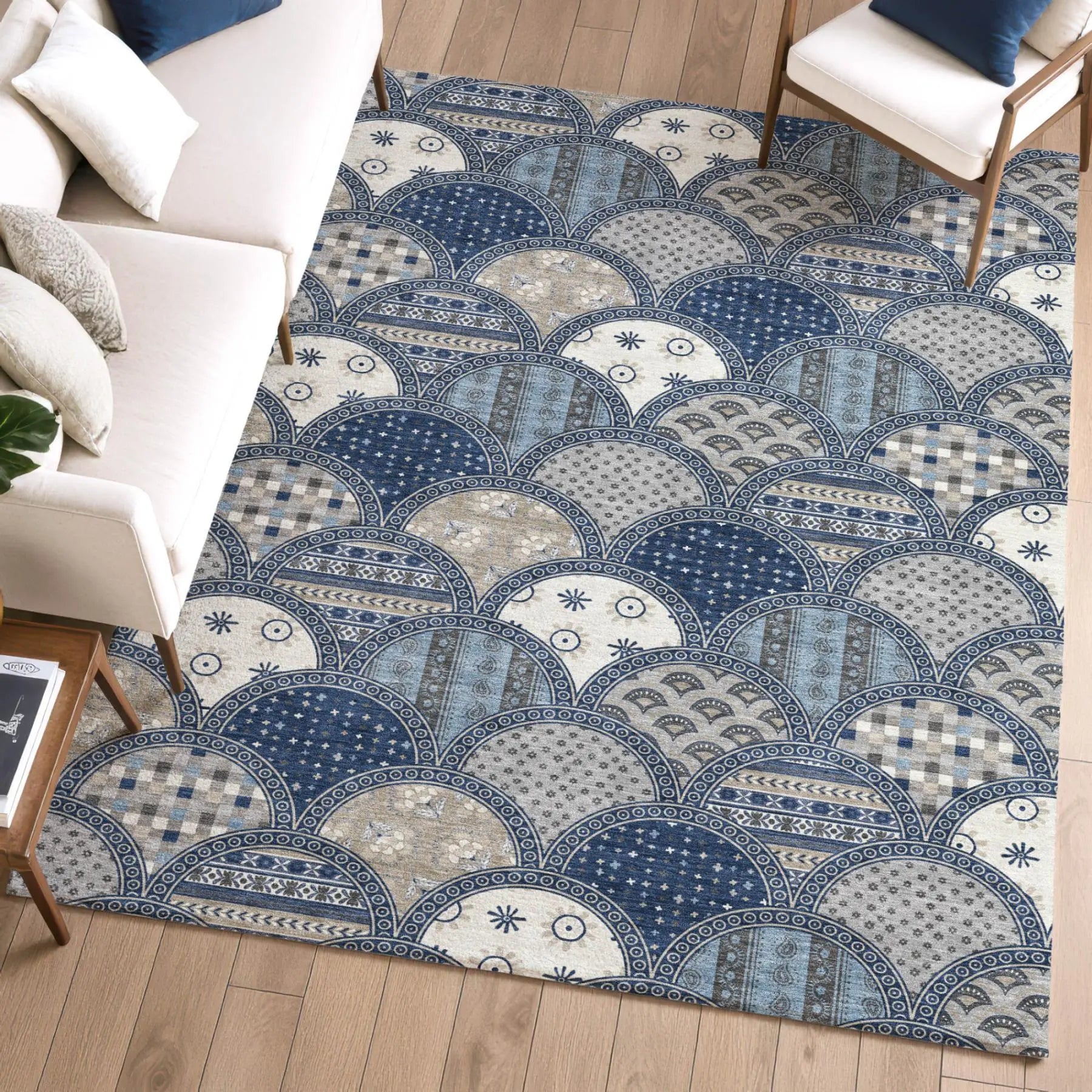 9' X 12' Navy Blue And Blue Geometric Washable Indoor Outdoor Area Rug Homeroots Outdoor