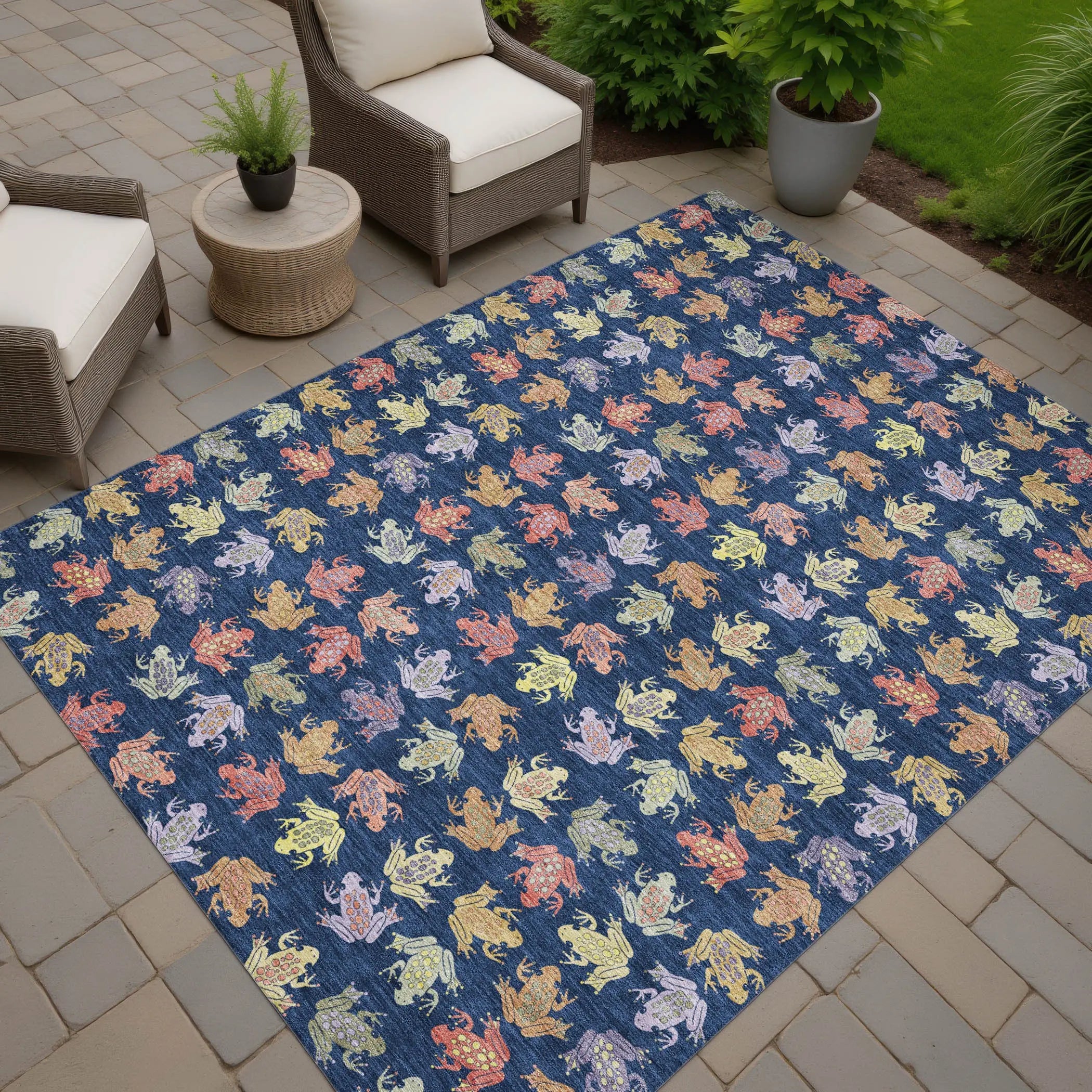 9' X 12' Navy Blue And Blue Geometric Washable Indoor Outdoor Area Rug Homeroots Outdoor