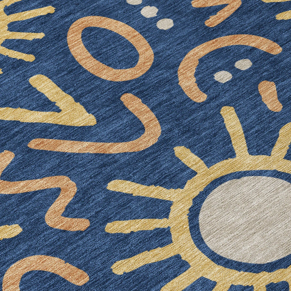 9' X 12' Navy Blue And Blue Geometric Washable Indoor Outdoor Area Rug Homeroots Outdoor