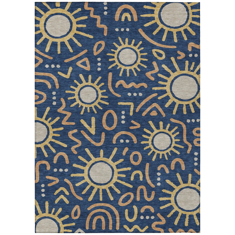 9' X 12' Navy Blue And Blue Geometric Washable Indoor Outdoor Area Rug Homeroots Outdoor