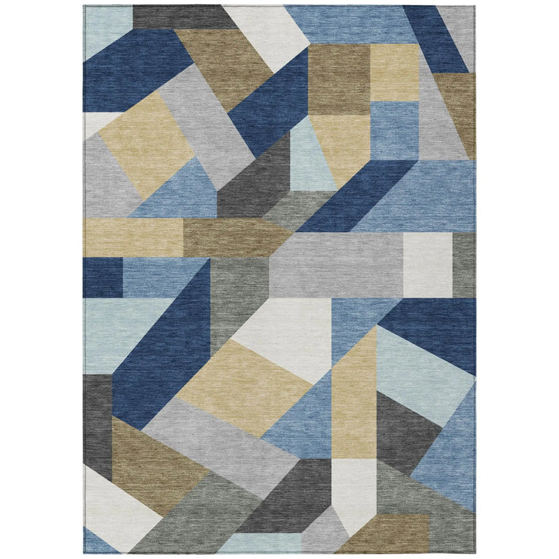 9' X 12' Navy Blue And Blue Geometric Washable Indoor Outdoor Area Rug Homeroots Outdoor