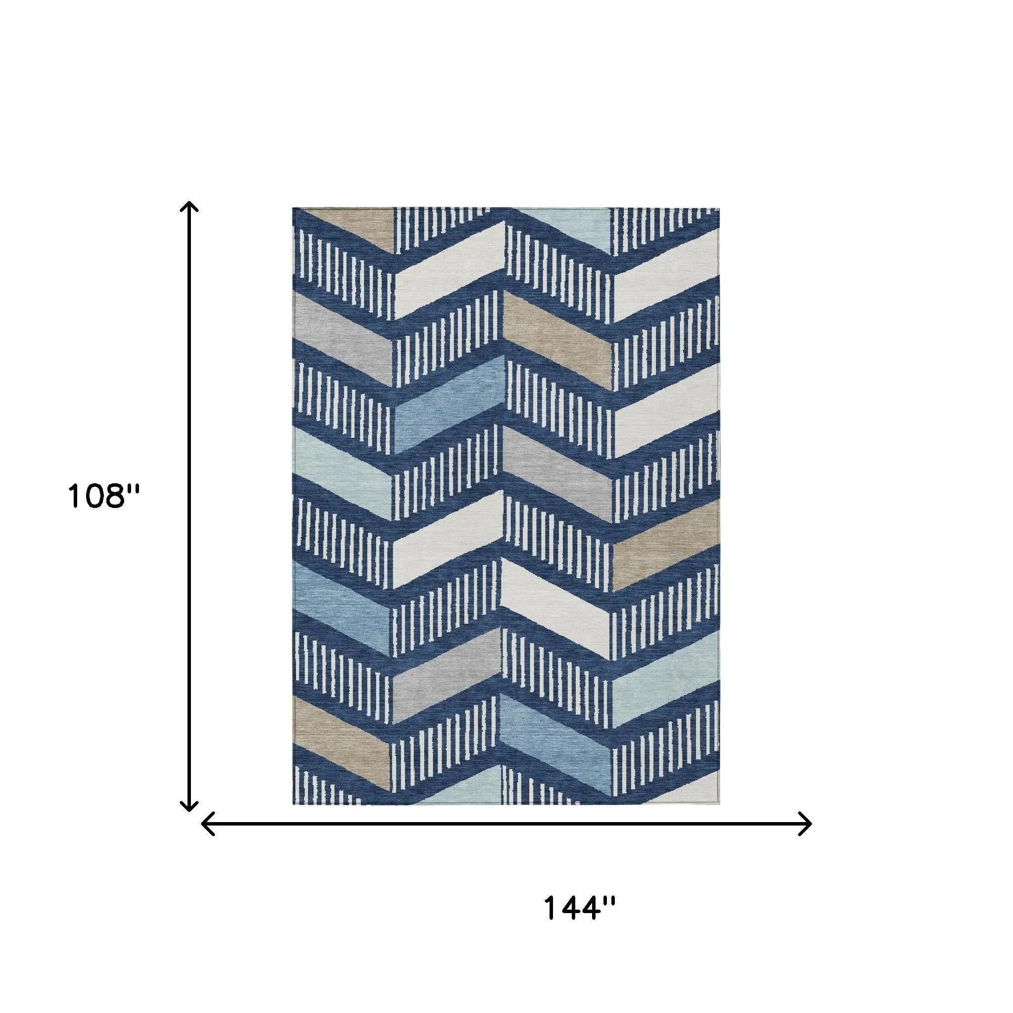 9' X 12' Navy Blue And Blue Geometric Washable Indoor Outdoor Area Rug Homeroots Outdoor