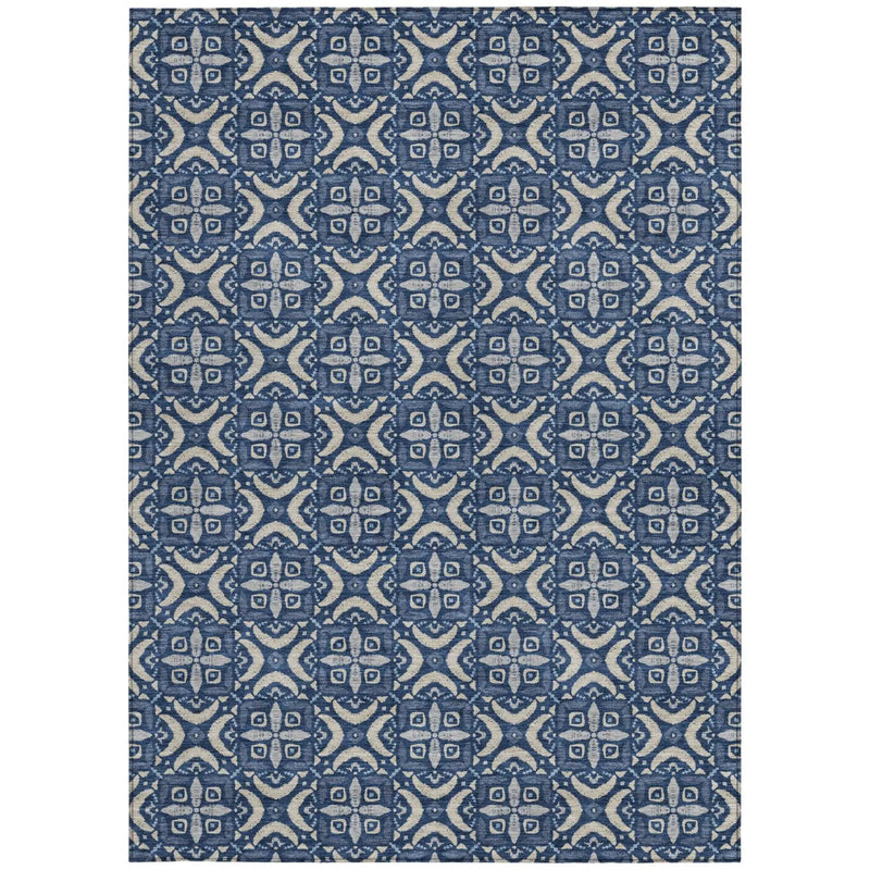 9' X 12' Navy Blue And Blue Geometric Washable Indoor Outdoor Area Rug Homeroots Outdoor