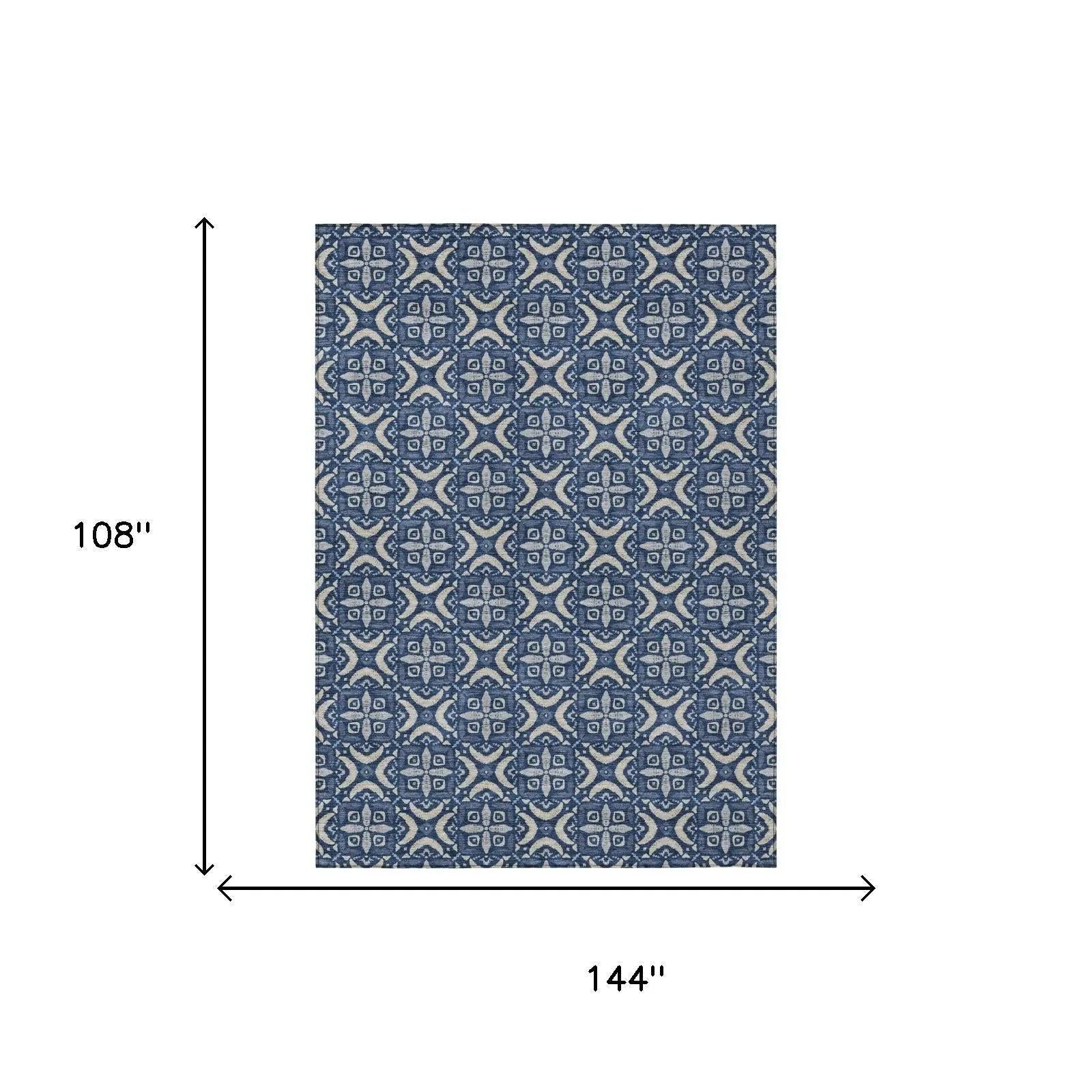 9' X 12' Navy Blue And Blue Geometric Washable Indoor Outdoor Area Rug Homeroots Outdoor