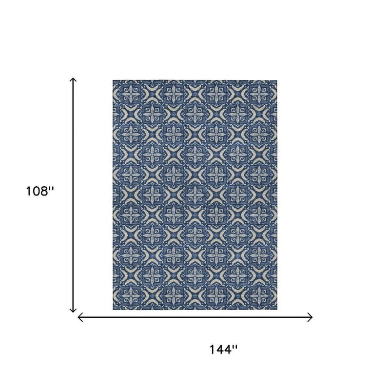 9' X 12' Navy Blue And Blue Geometric Washable Indoor Outdoor Area Rug Homeroots Outdoor