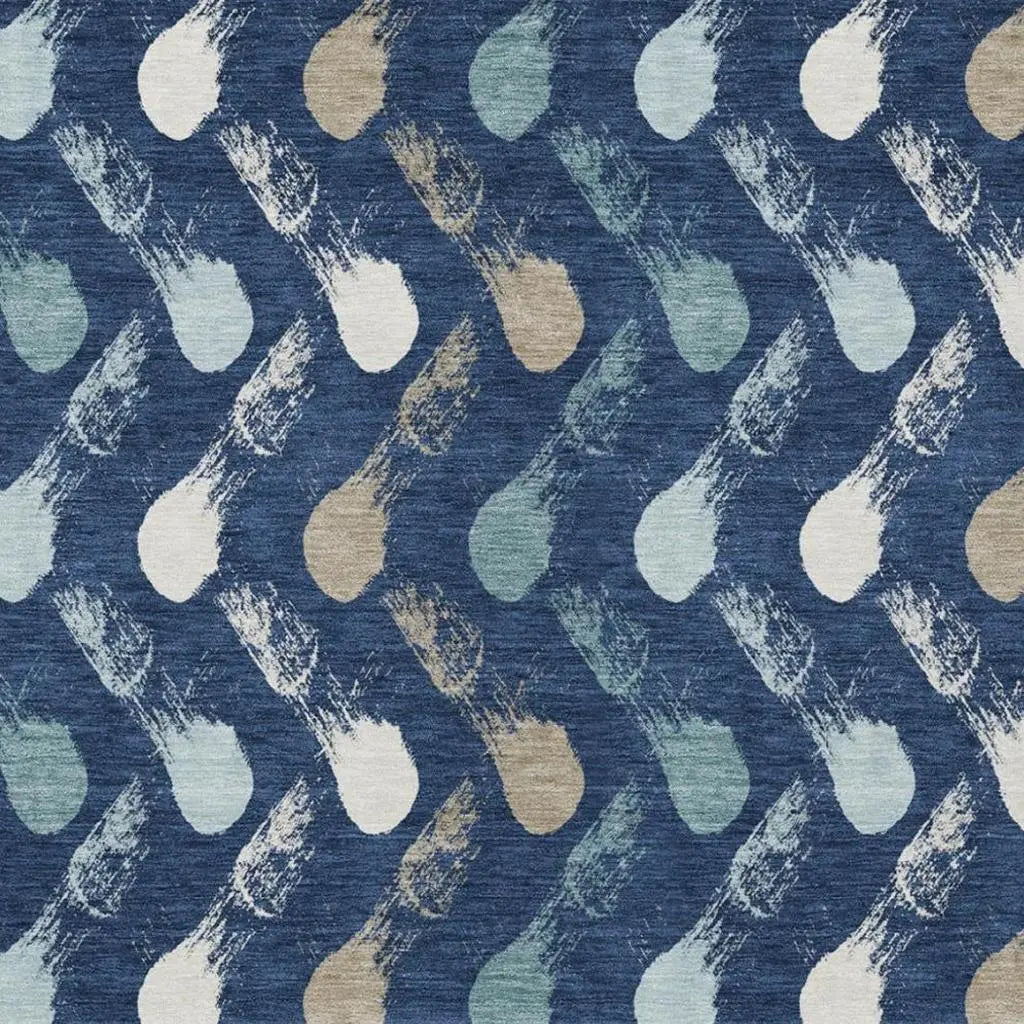 9' X 12' Navy Blue And Blue Geometric Washable Indoor Outdoor Area Rug Homeroots Outdoor