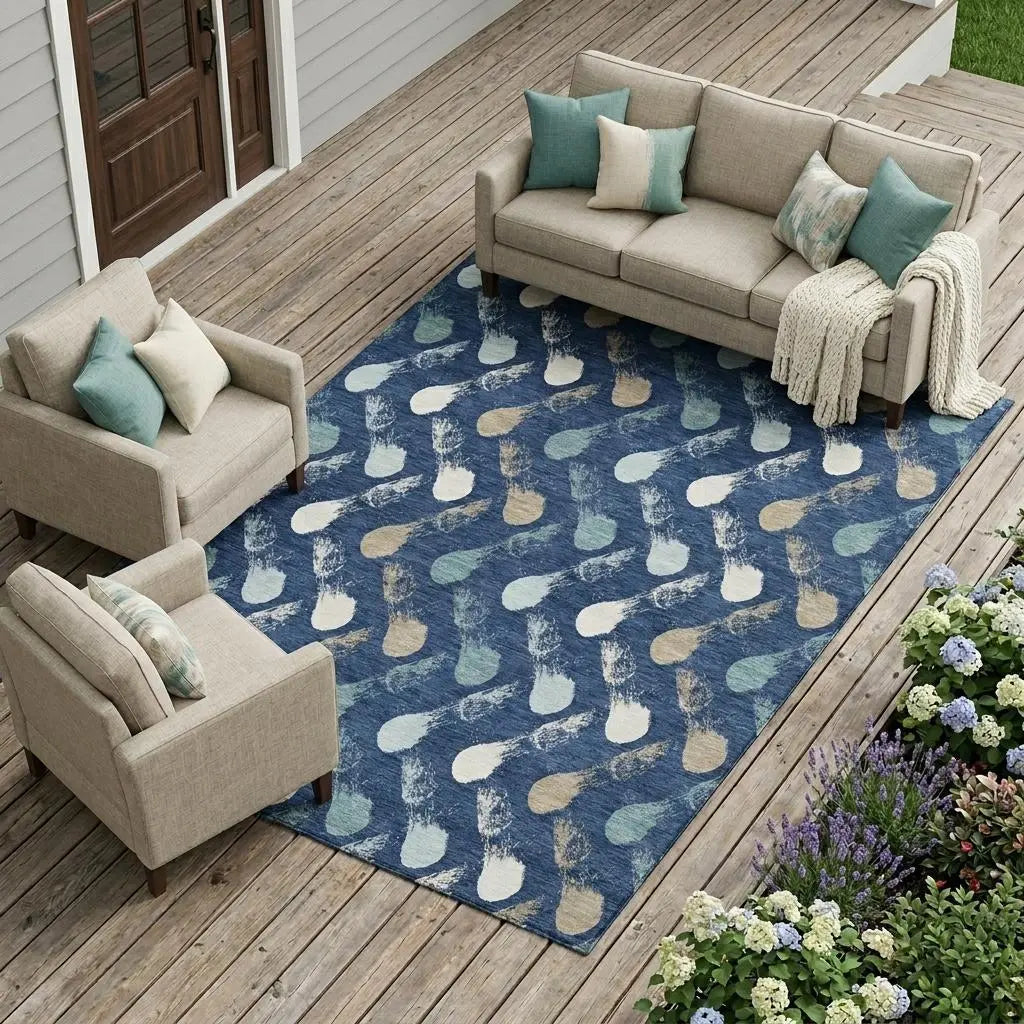 9' X 12' Navy Blue And Blue Geometric Washable Indoor Outdoor Area Rug Homeroots Outdoor