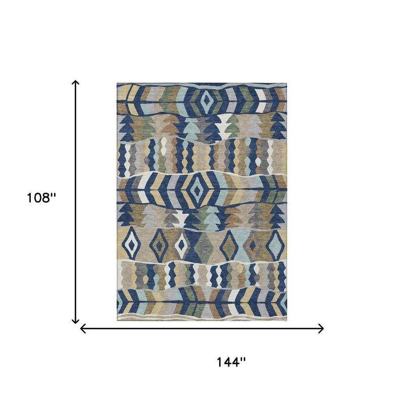 9' X 12' Navy Blue And Blue Geometric Washable Indoor Outdoor Area Rug Homeroots Outdoor