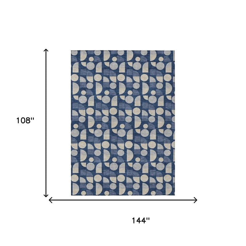 9' X 12' Navy Blue And Blue Geometric Washable Indoor Outdoor Area Rug Homeroots Outdoor