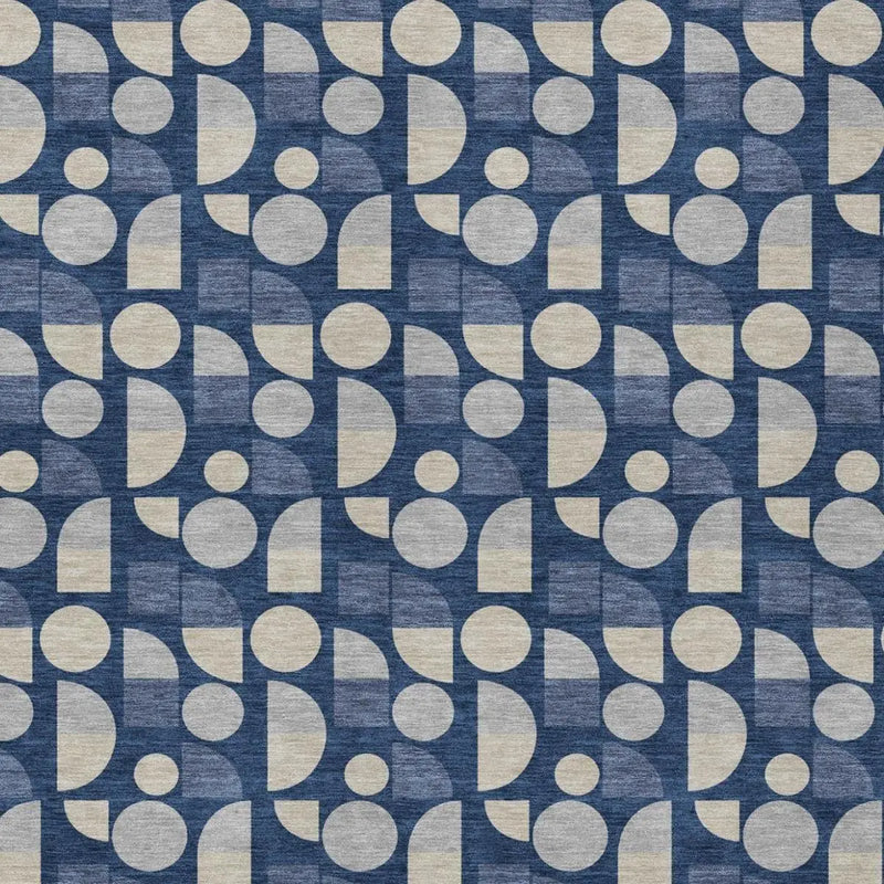 9' X 12' Navy Blue And Blue Geometric Washable Indoor Outdoor Area Rug Homeroots Outdoor