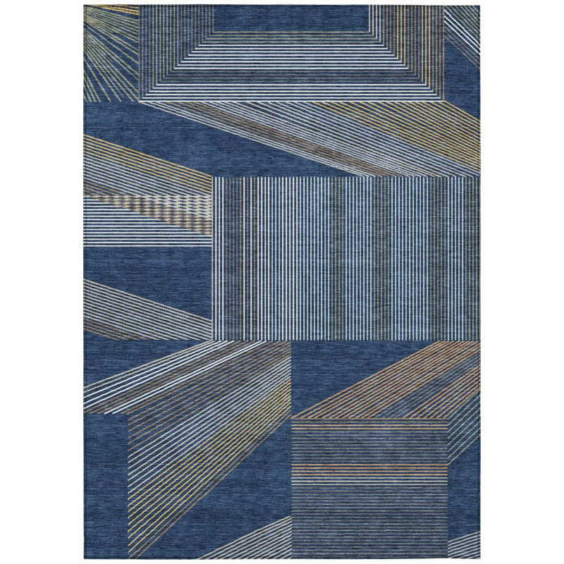 9' X 12' Navy Blue And Blue Geometric Washable Indoor Outdoor Area Rug Homeroots Outdoor